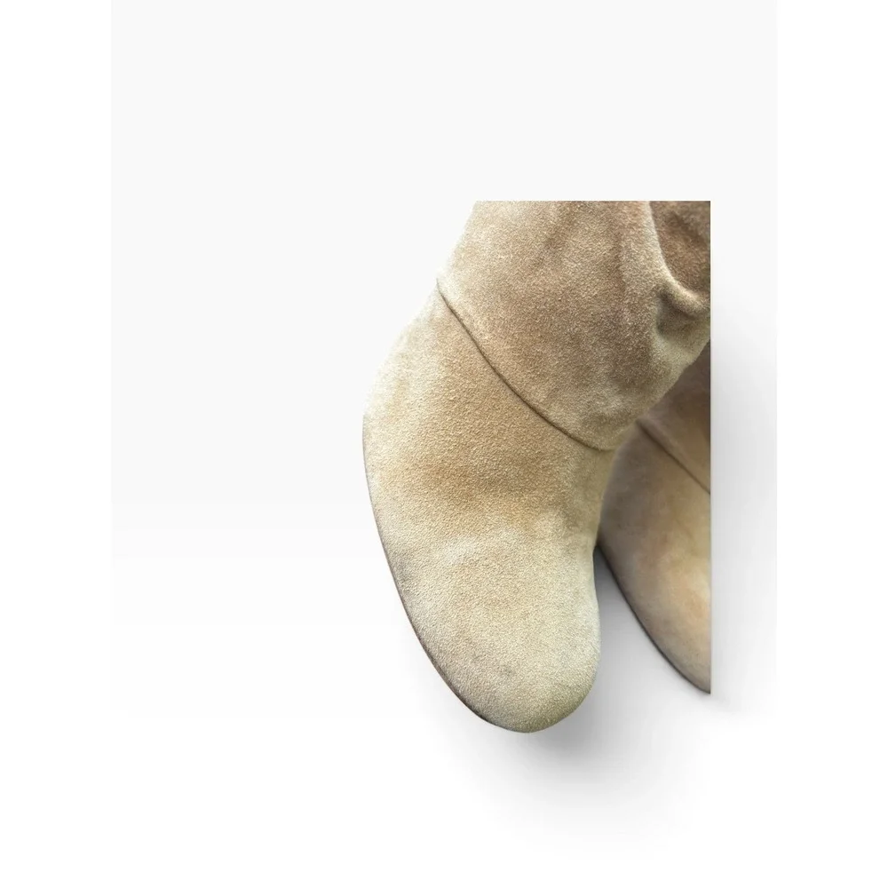Tory Burch 8.5 Suede Ankle Boots Tan Slouchy Stiletto Gold Buckle Booties